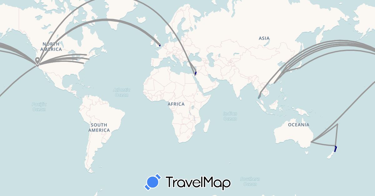 TravelMap itinerary: driving, plane, boat in Australia, Canada, China, Fiji, United Kingdom, Jordan, Japan, South Korea, Lebanon, New Zealand, Thailand, Turkey, United States (Asia, Europe, North America, Oceania)